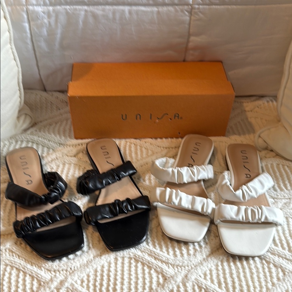 Unisa Women's Black and Cream Ruffle Sandals